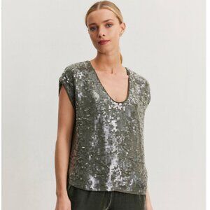 Garnet Hill Cap Sleeve Sequined Gray Cocktail Party Top Size Medium